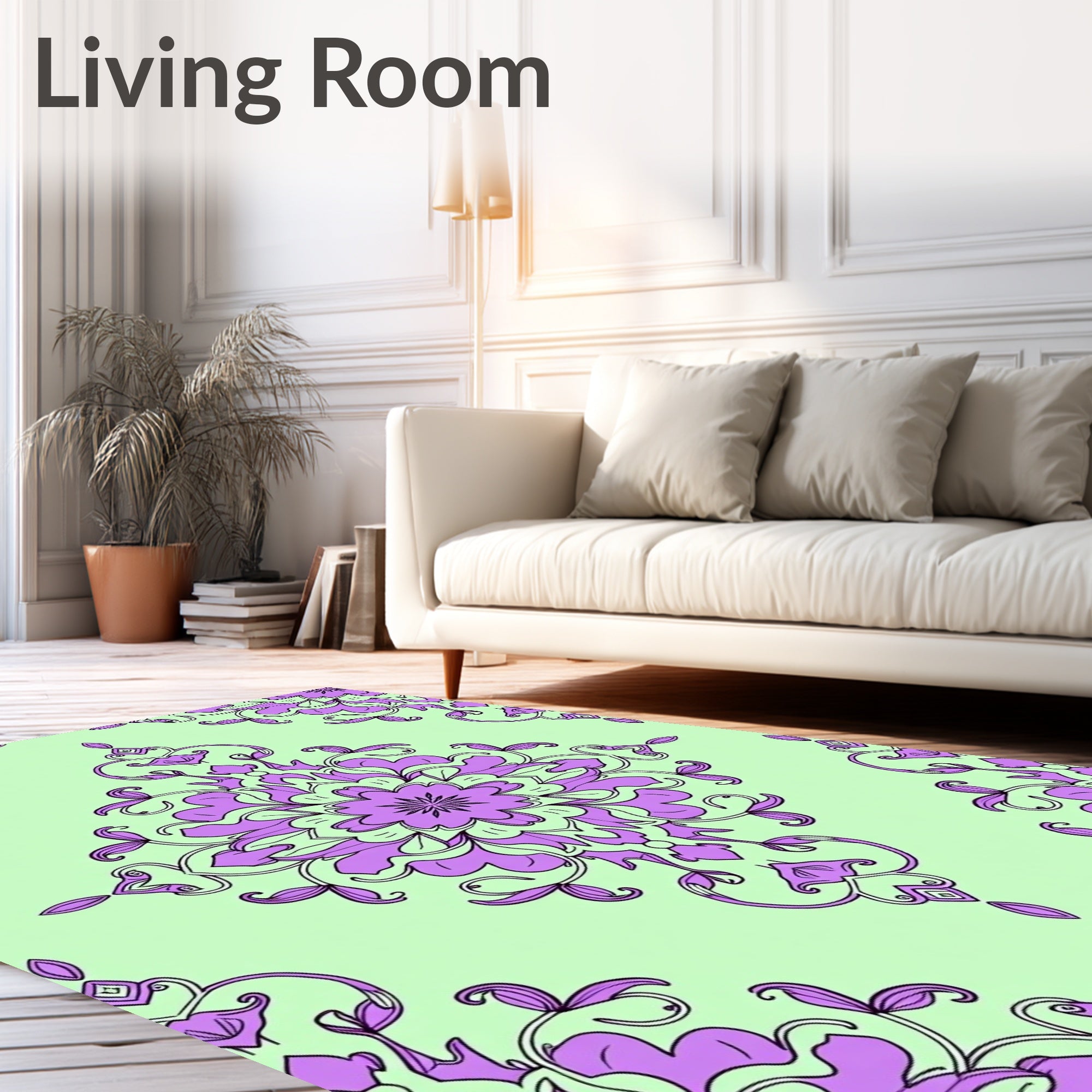 Light Green Lilac Mandala Pattern Rug