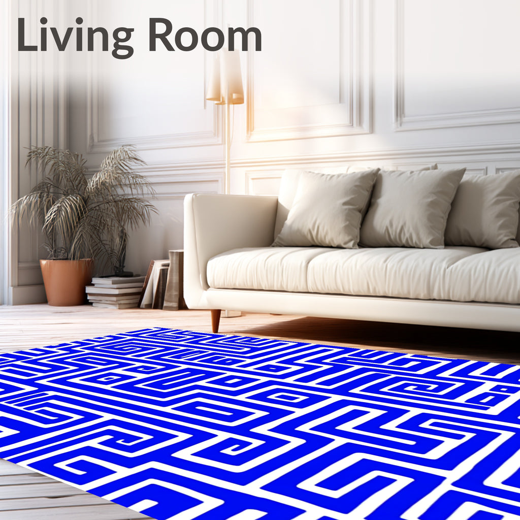 Bold Blue Geometric Maze Design Rug