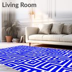 Bold Blue Geometric Maze Design Rug