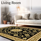 Black Gold Floral Medallion Garden Rug
