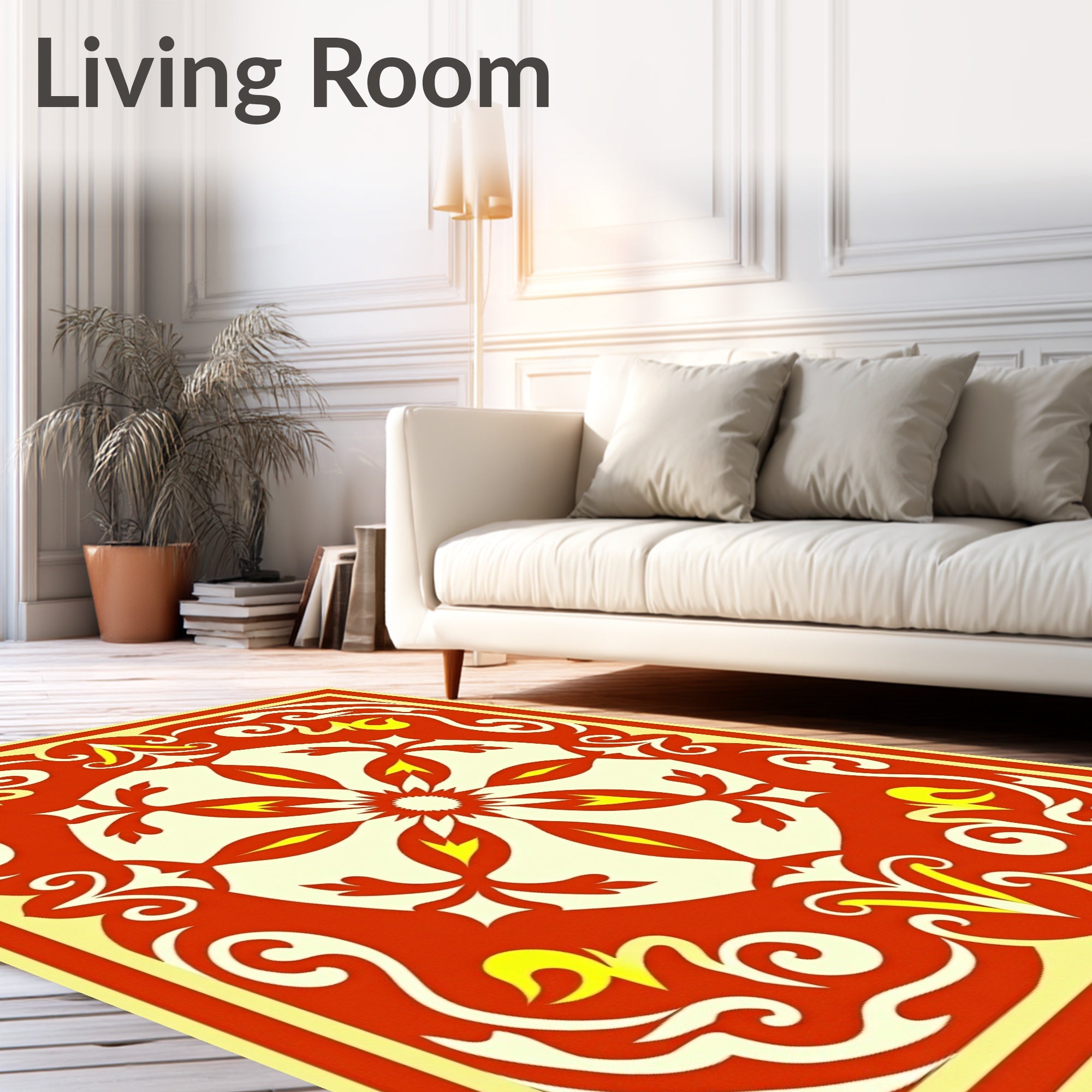 Radiant Red Yellow Medallion Motif Rug