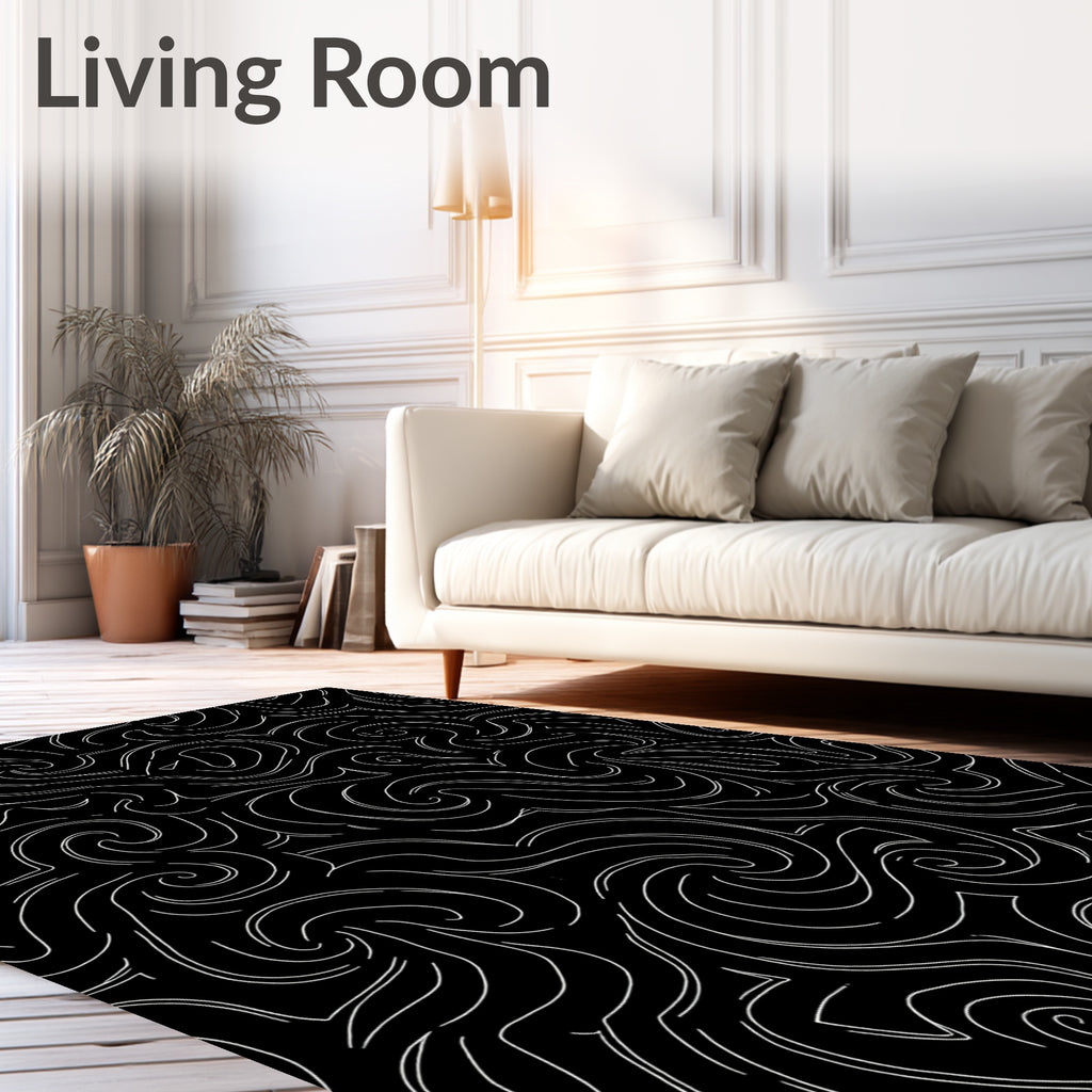 Black Swirls Abstract Pattern Rug