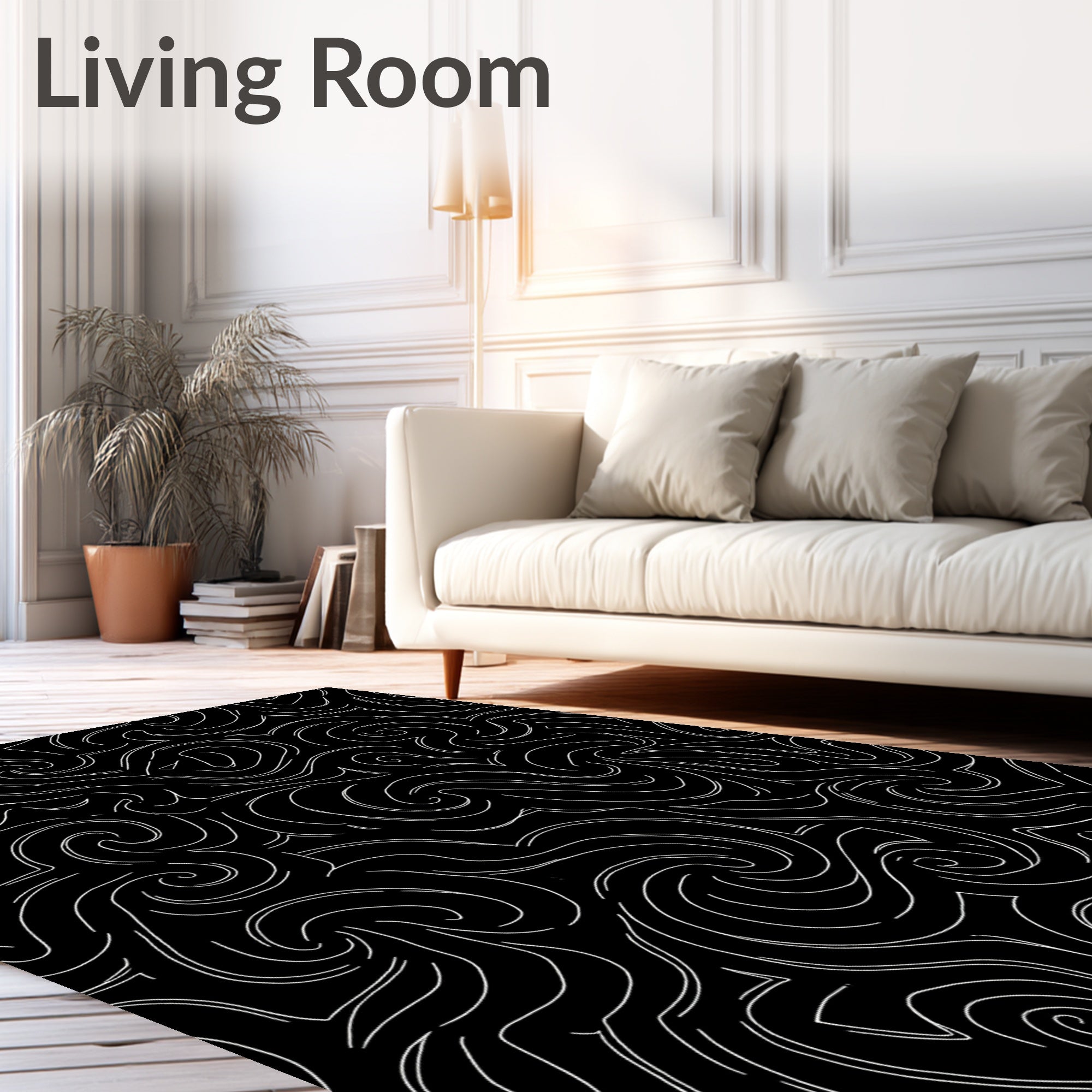 Black Swirls Abstract Pattern Rug