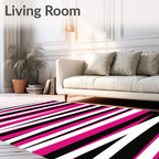 Bold Pink Black White Stripe Design Rug
