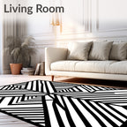 Bold Black White Geometric Lines Rug