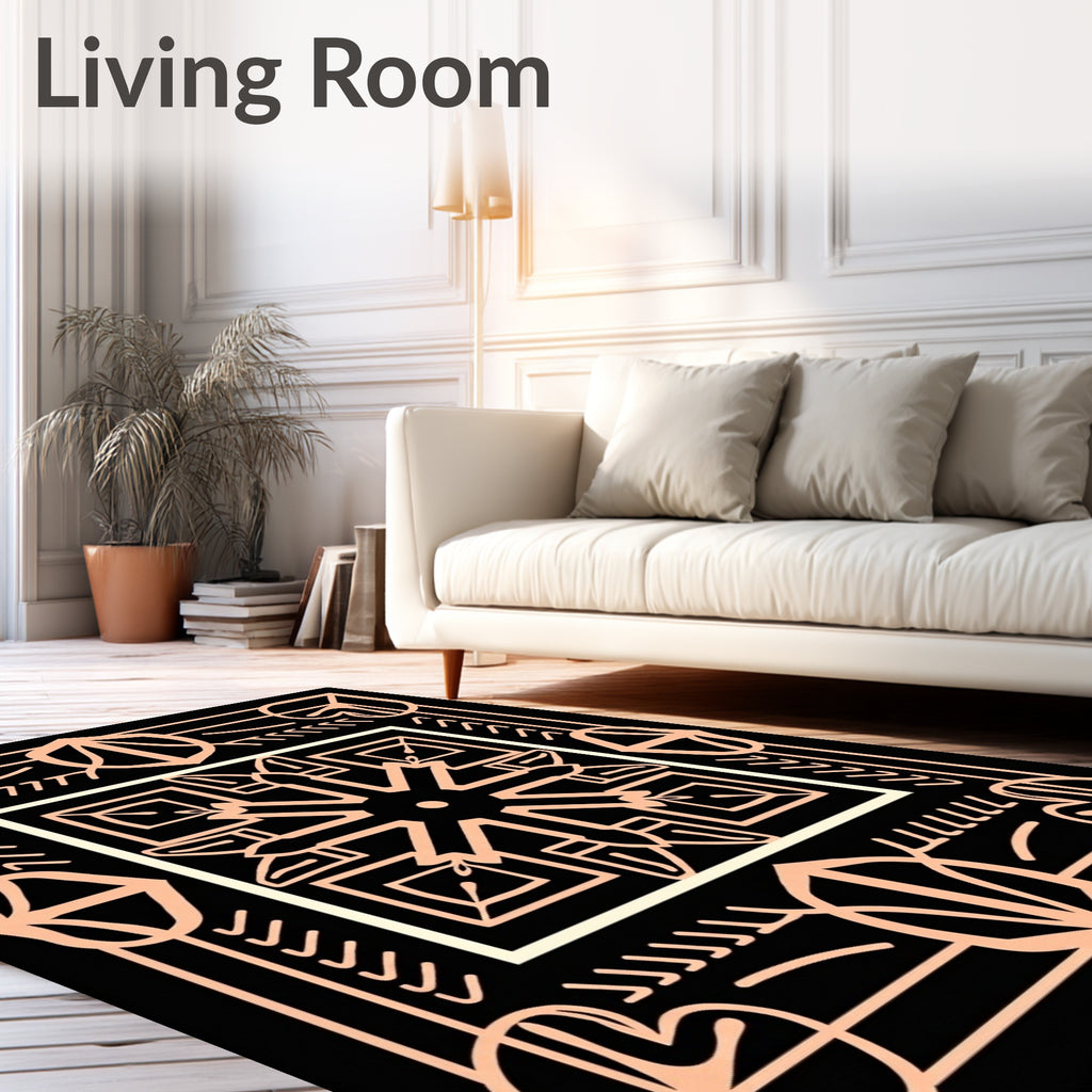 Black Rose Gold Geometric Floral Rug