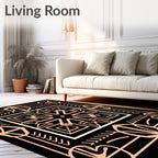 Black Rose Gold Geometric Floral Rug