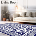 Classic Blue White Floral Pattern Rug