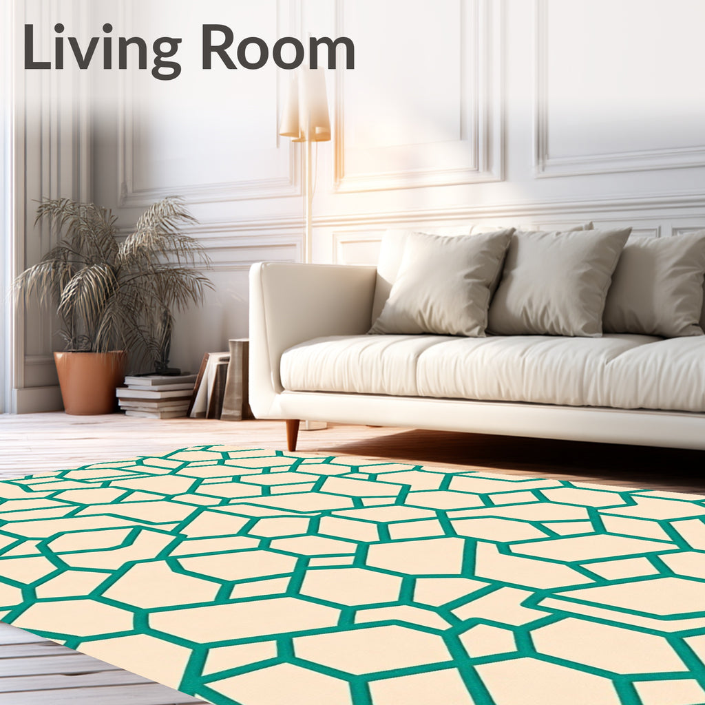 Teal Geometric Mosaic Pattern Rug
