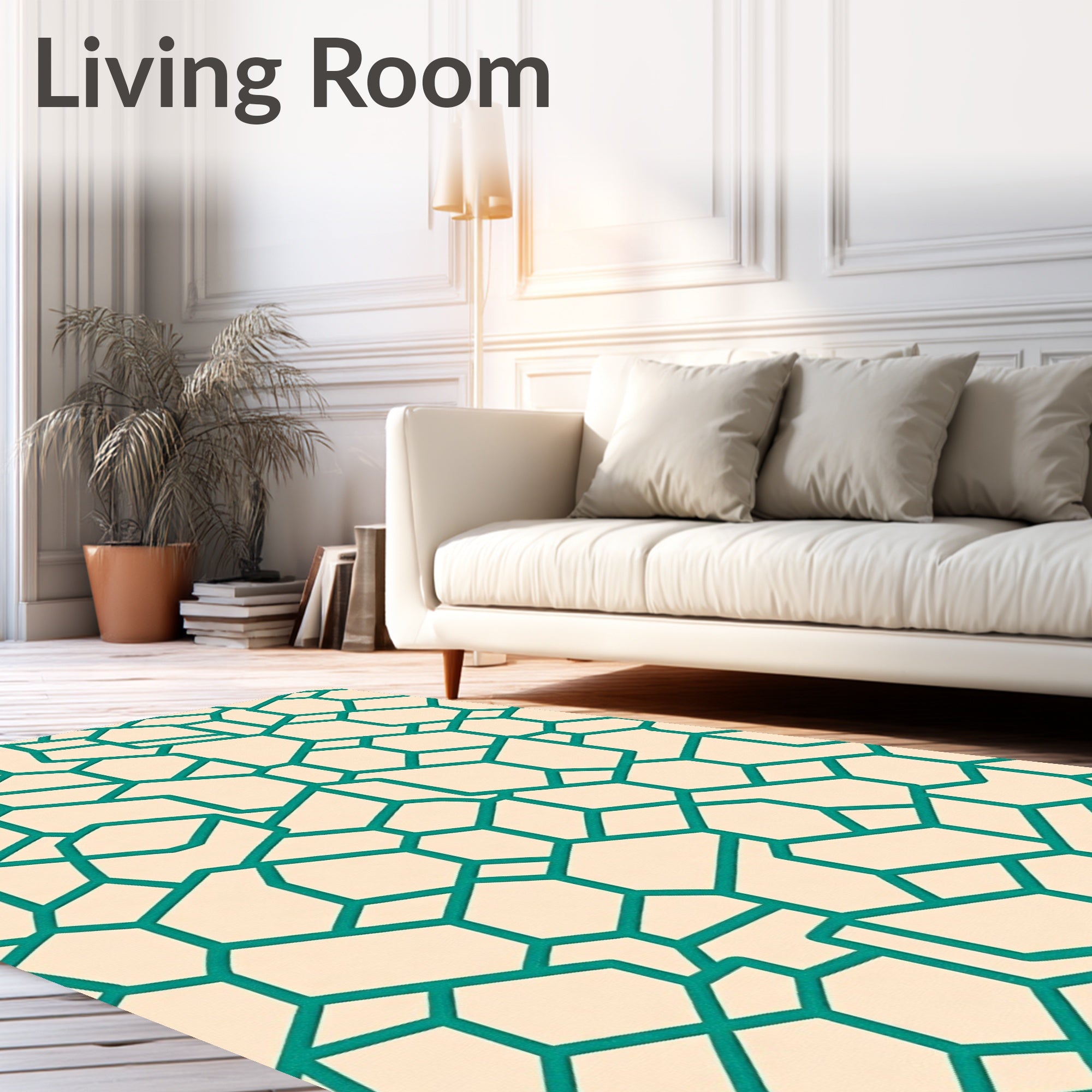 Teal Geometric Mosaic Pattern Rug