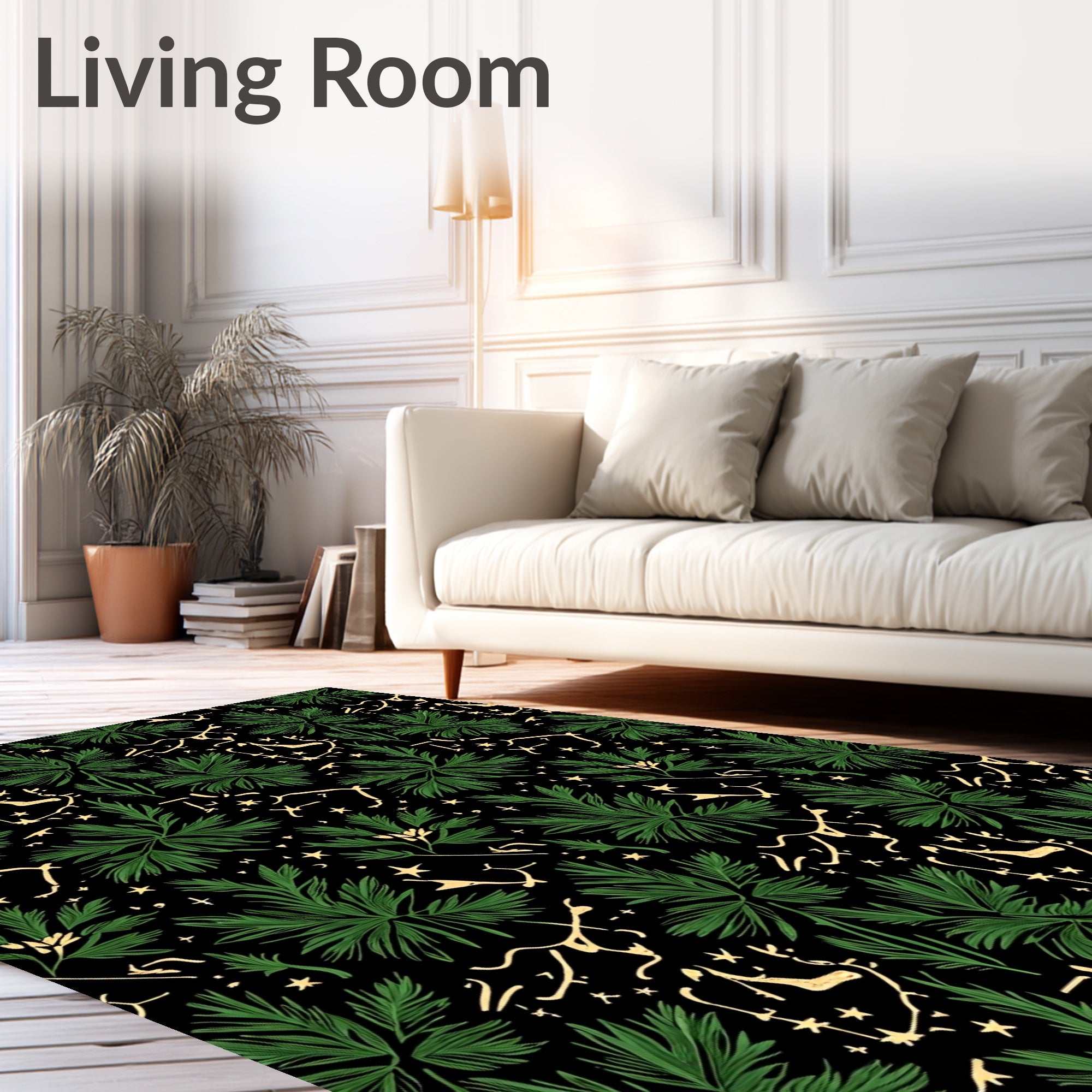 Green Evergreen Pine Stars Meadow Rug