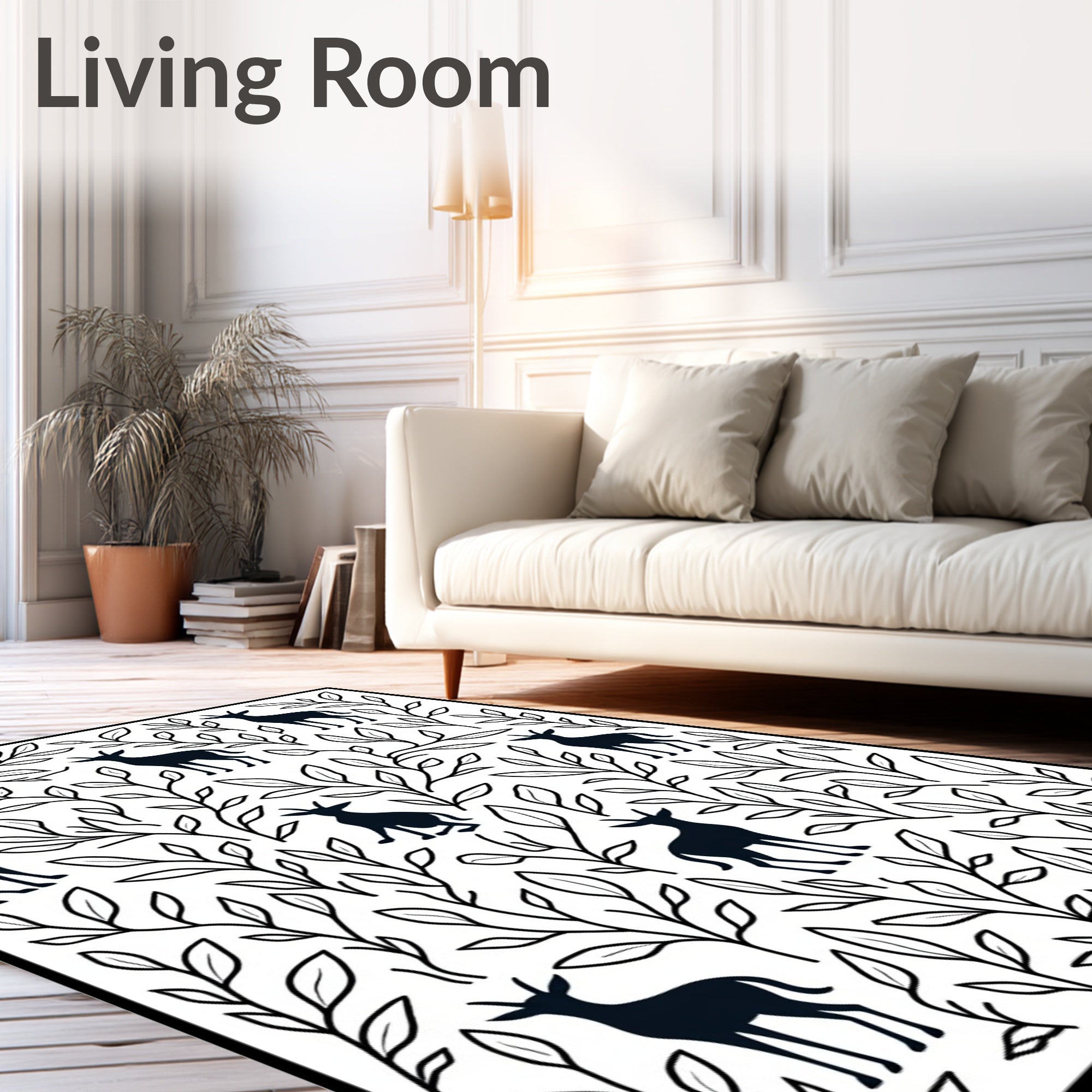 Whimsical Deer Botanical Pattern Rug