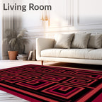 Bold Red Black Maze Pattern Rug