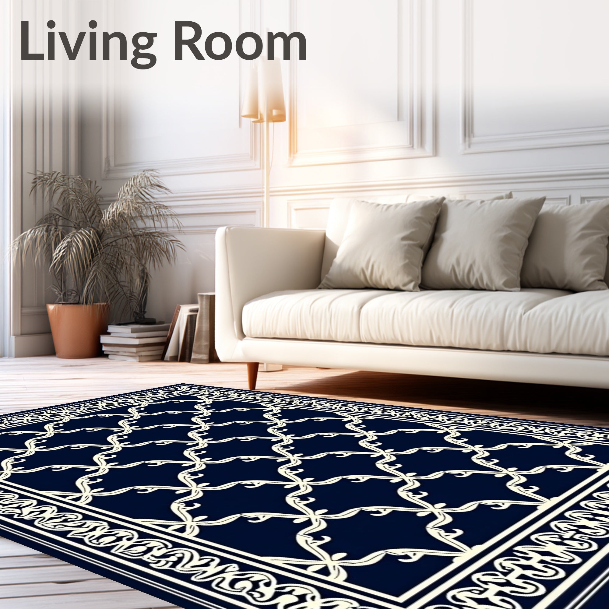 Ornate Lattice Border Geometric Design Rug