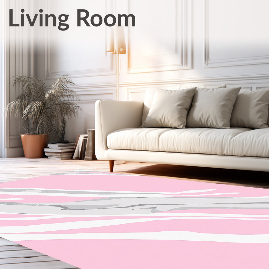 Pink Gray White Wavy Stripes Rug