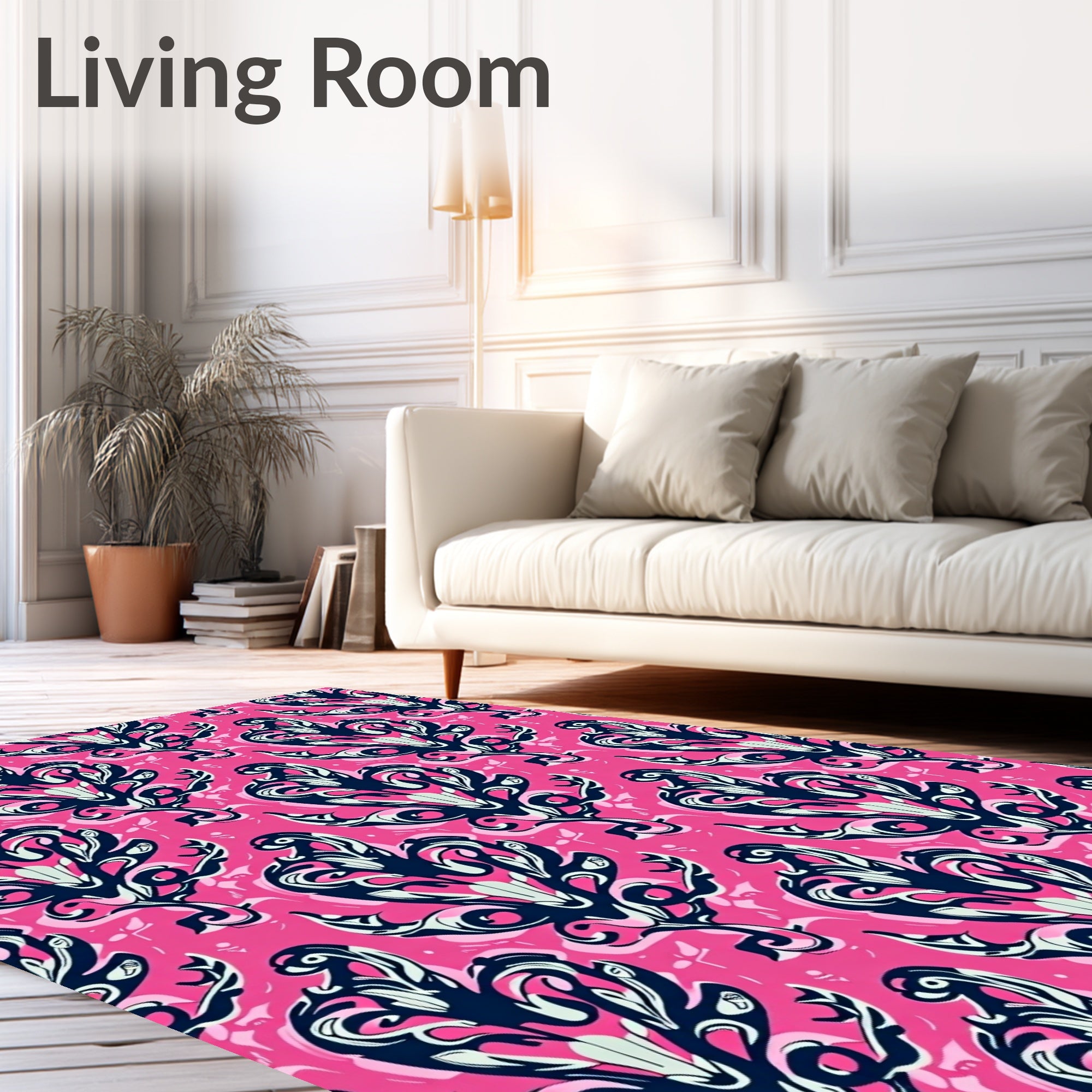 Ornate Pink Navy Floral Design Rug
