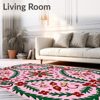 Crimson Green Floral Starburst Pink Rug