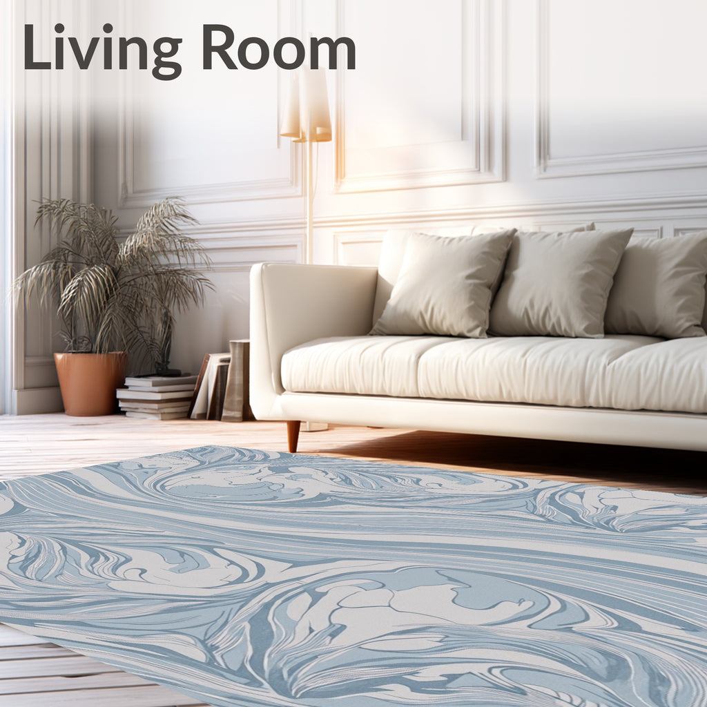 Serene Blue Swirl Pattern Design Rug