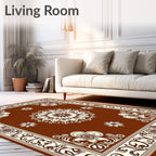 Brown Floral Mandala And Border Rug