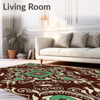 Ornate Floral Swirl Cream Teal Rug