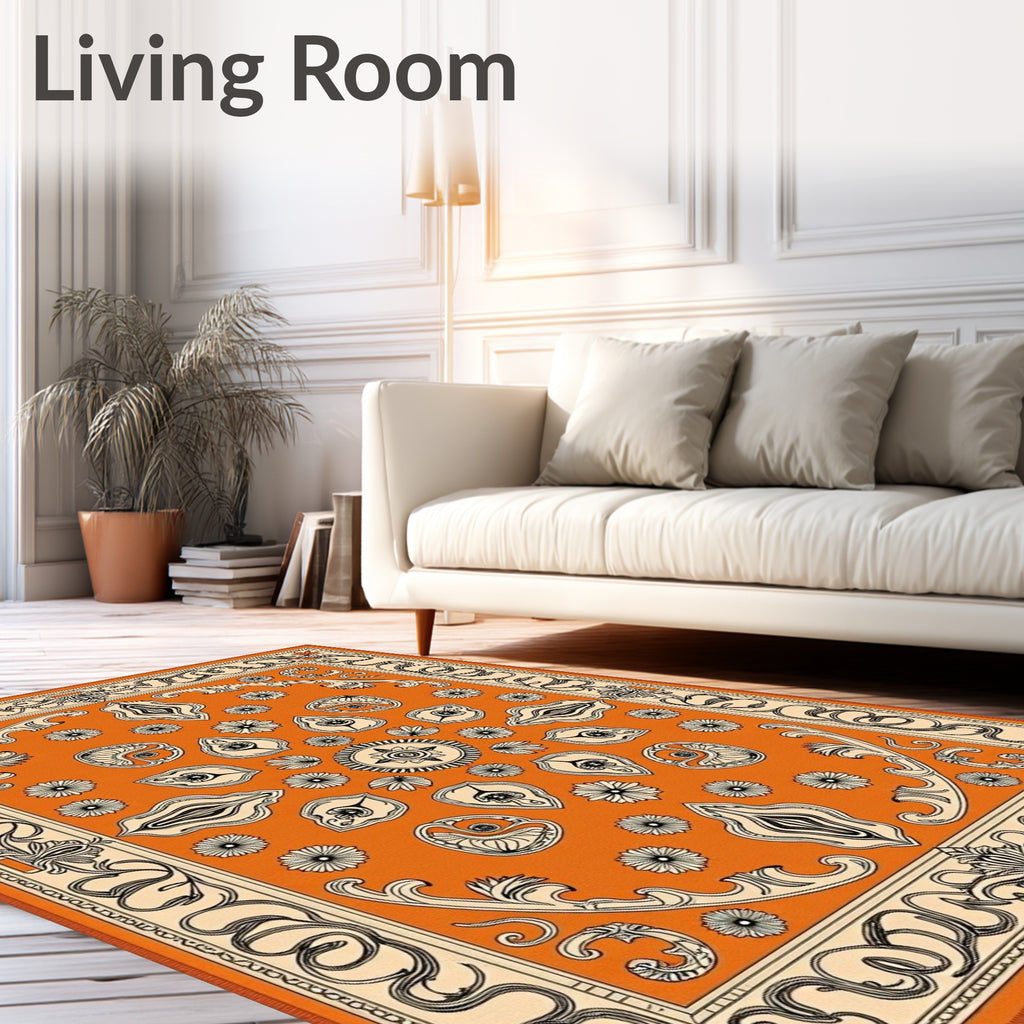 Orange Floral and Abstract Motif Rug