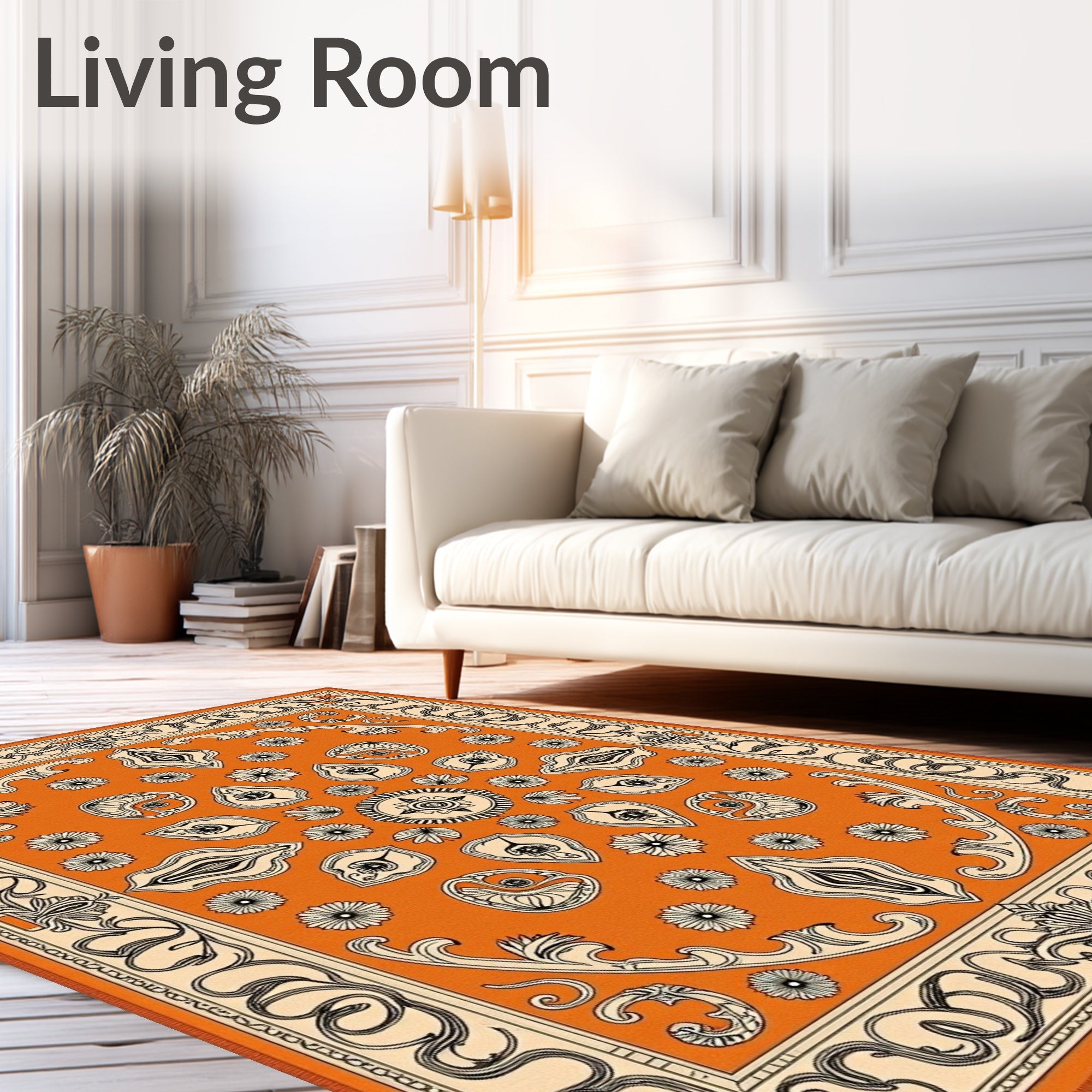 Orange Floral and Abstract Motif Rug