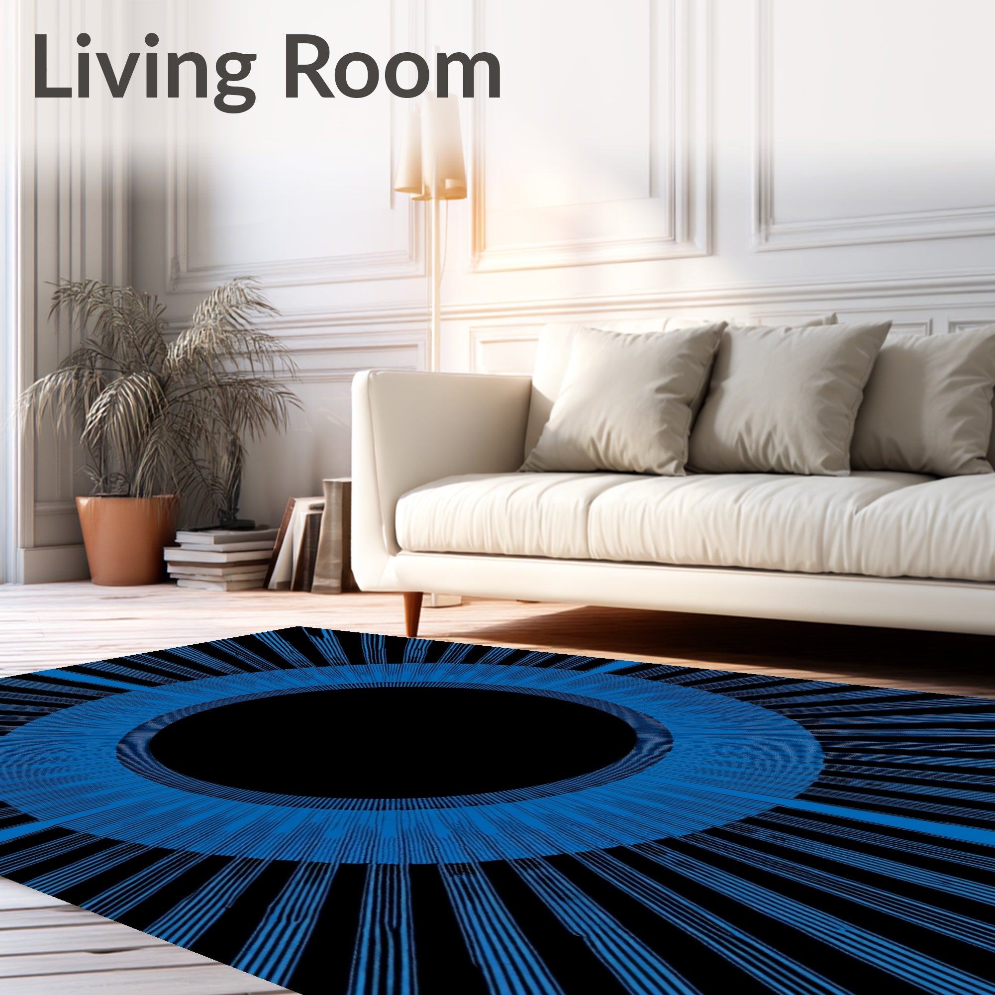 Radiant Blue Sunburst Geometric Design Rug