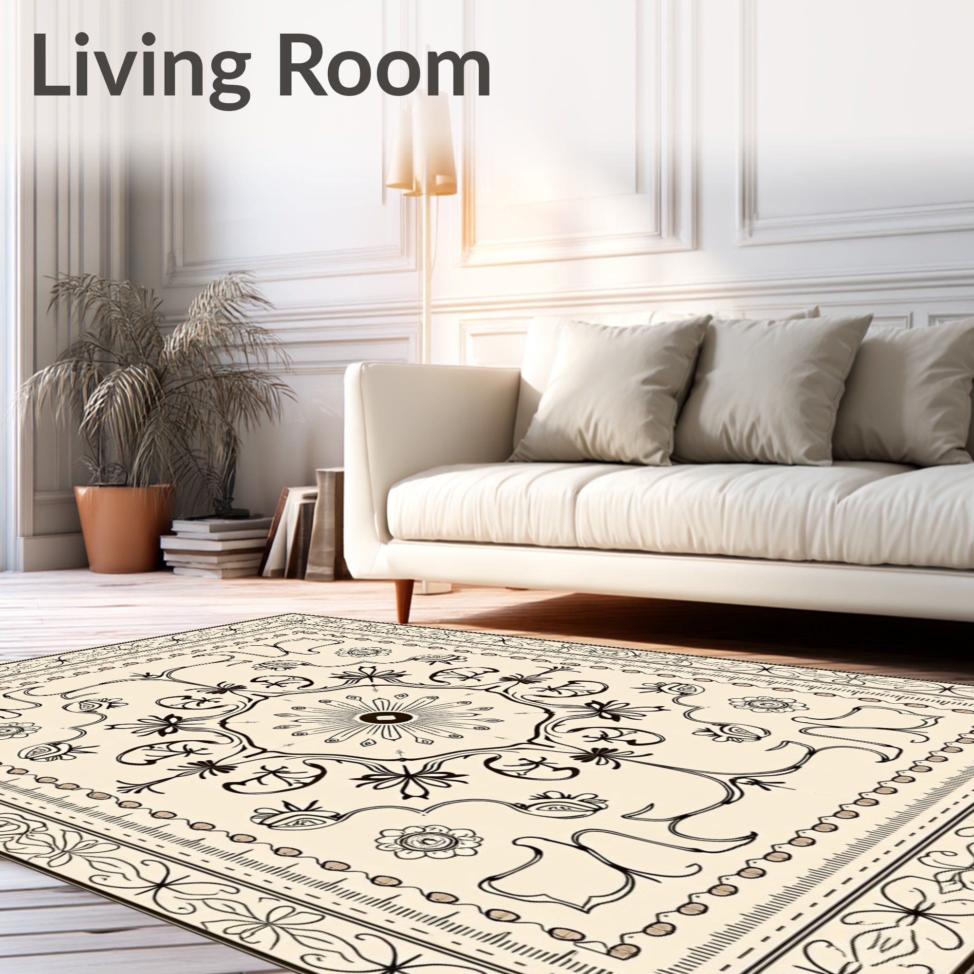 Ornate Floral Scroll Pattern Rug