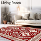 Rich Red Cream Detailed Geometric Rug