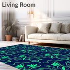 Navy Bright Green Organic Floral Pattern Rug