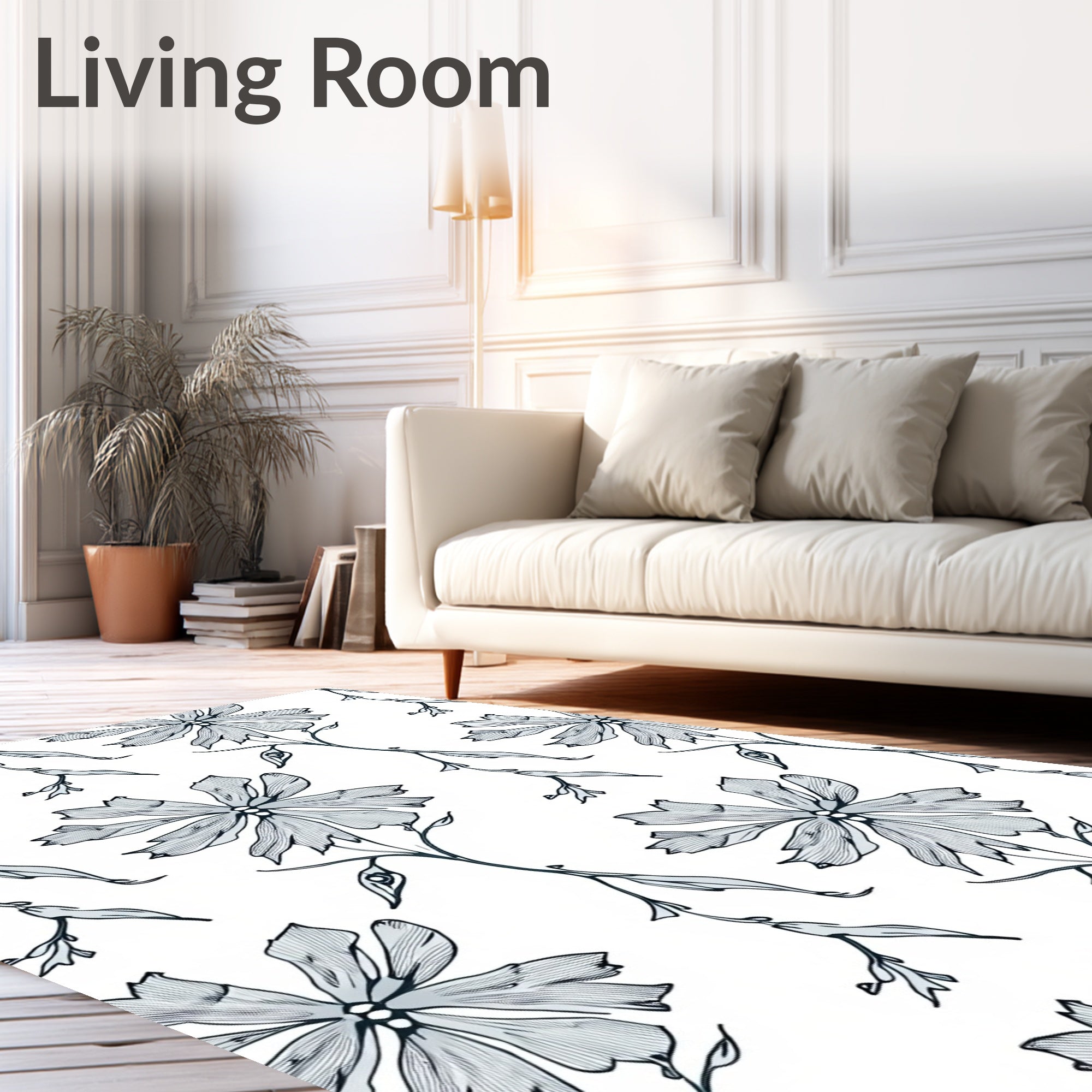 Delicate Blue Floral Vine Rug
