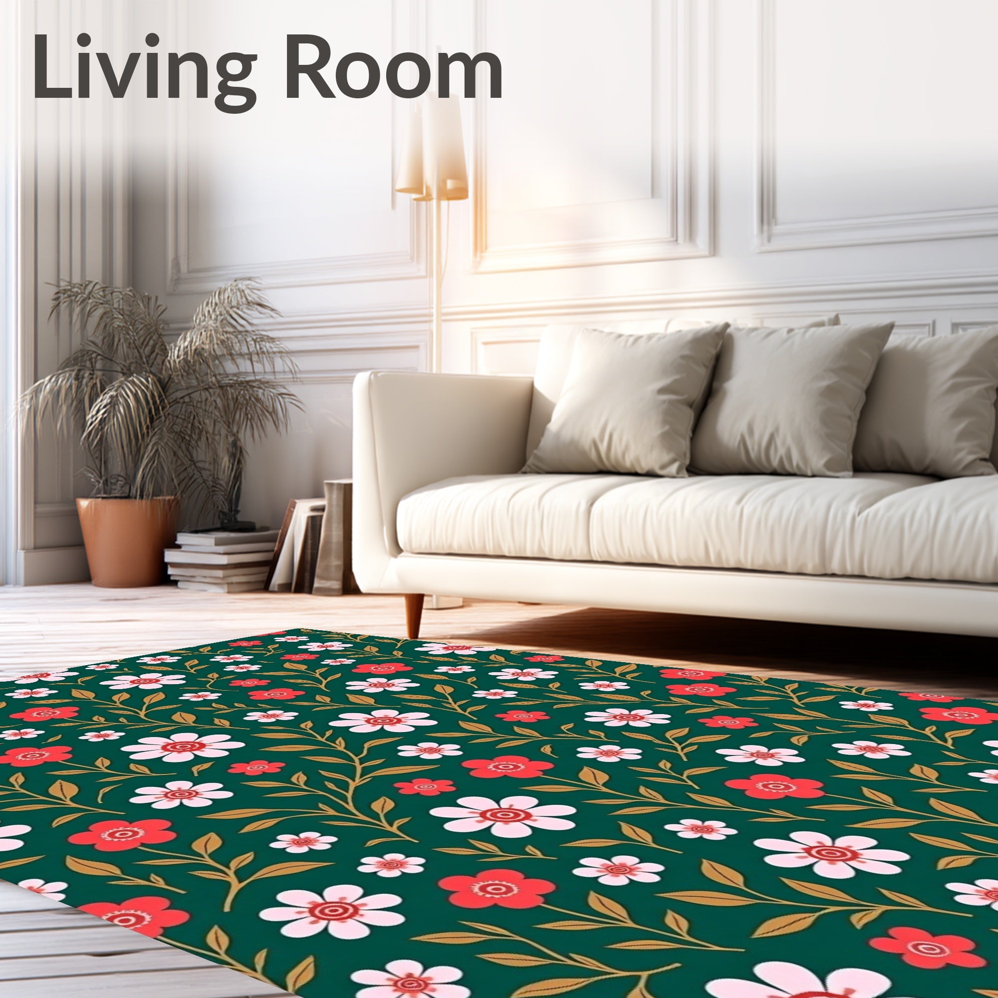 Floral Vine Pattern Red White Rug