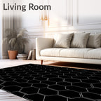 Modern Black White Hexagon Pattern Rug