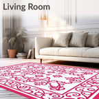 Vibrant Red Floral Scroll Pattern Design Rug