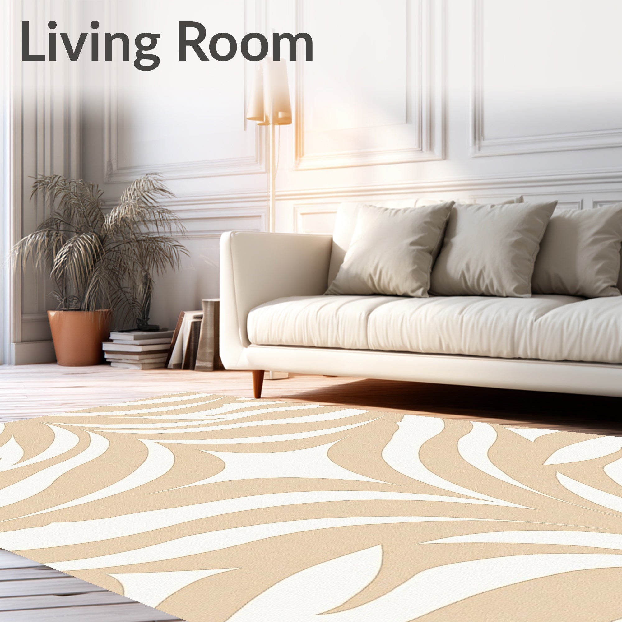 Modern Beige And White Abstract Design Rug