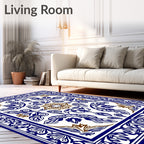 Intricate Blue Brown Floral Medallion Design Rug