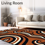 Abstract Swirls With Brown Beige Black Rug