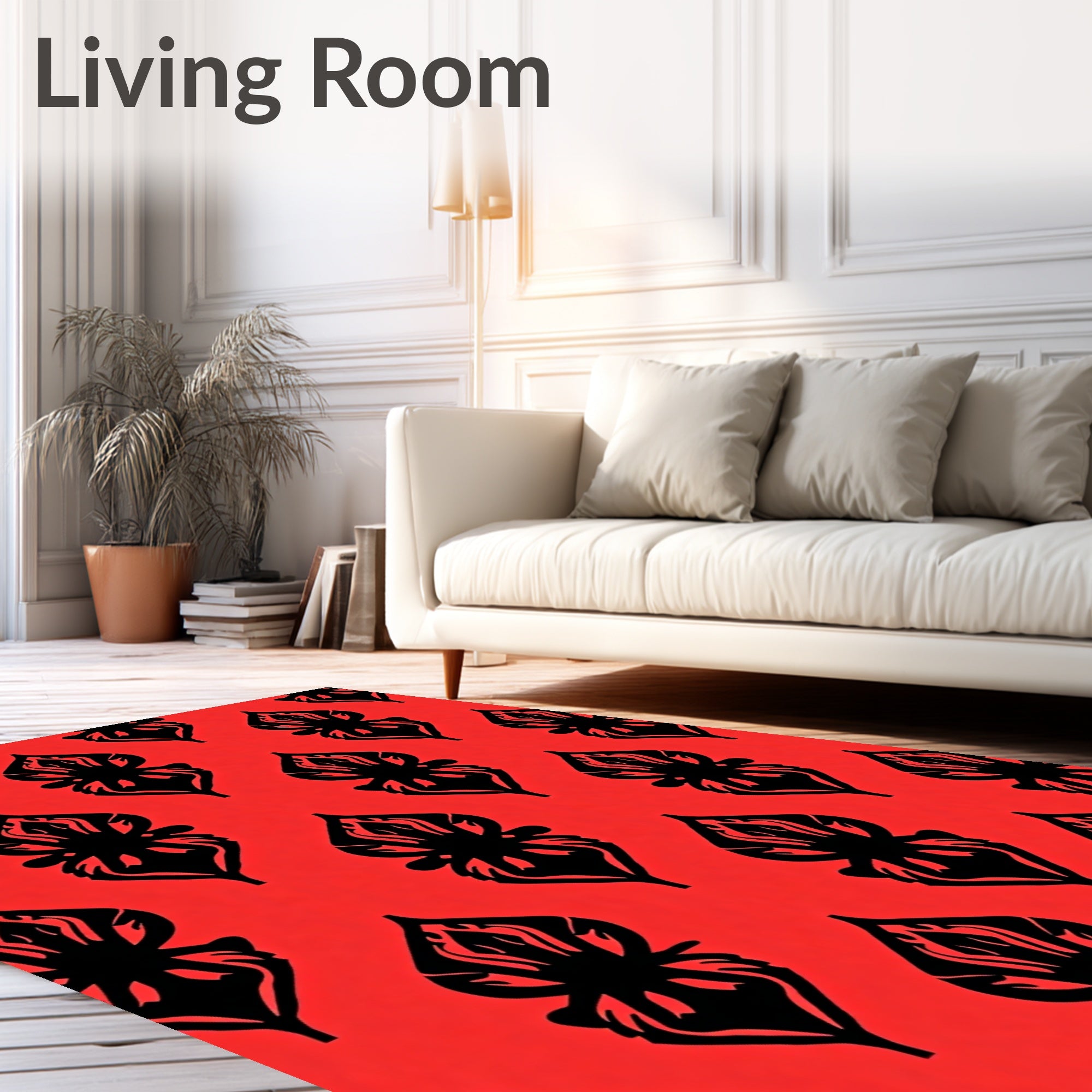 Bold Black Stylized Floral Pattern Rug
