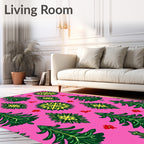 Pink Green Yellow Festive Trees Rug
