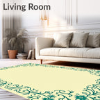 Teal Floral Vine Border Pattern Rug