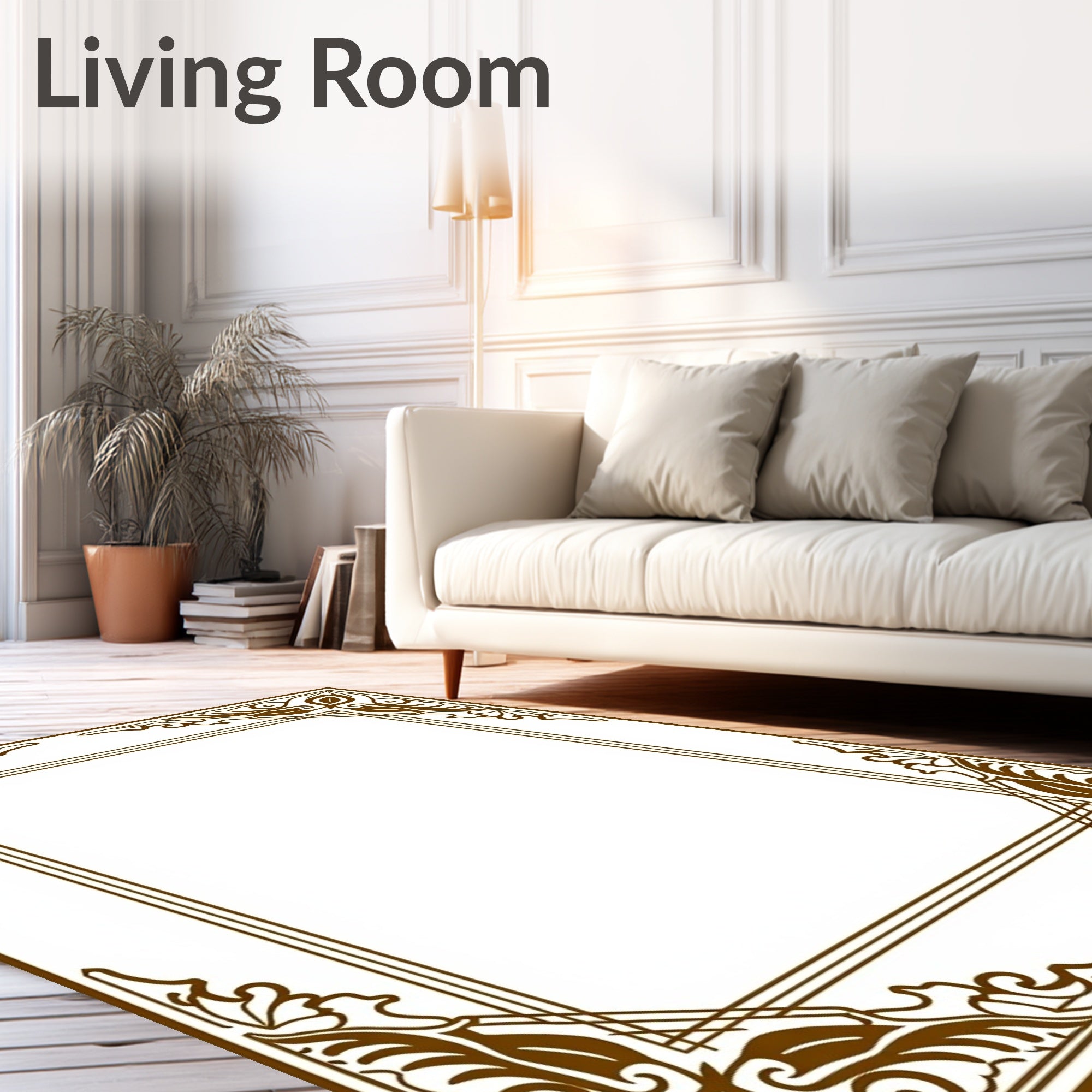 Ornate Floral Decorative Border Rug