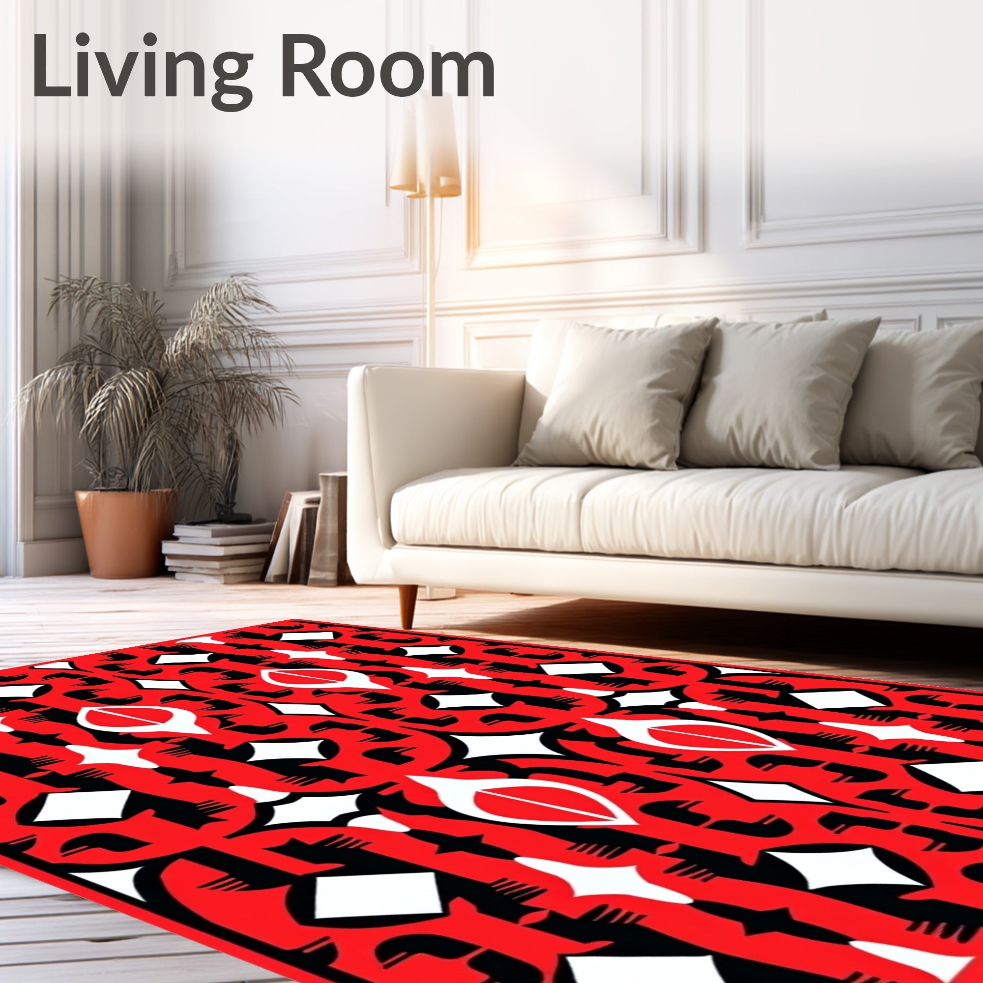 Bold Red Black White Geometric Pattern Rug