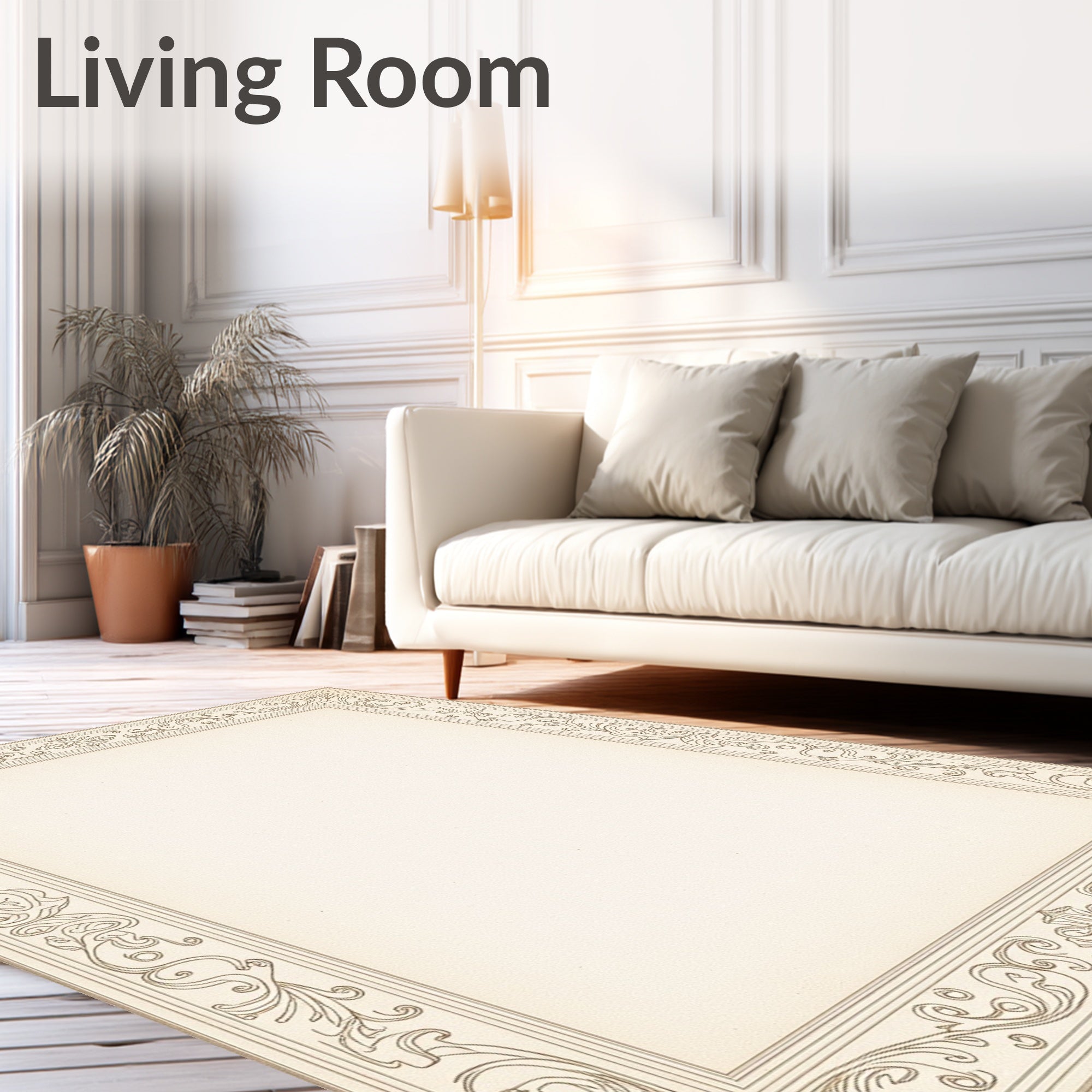 Elegant Scrollwork Decorative Border Design Rug