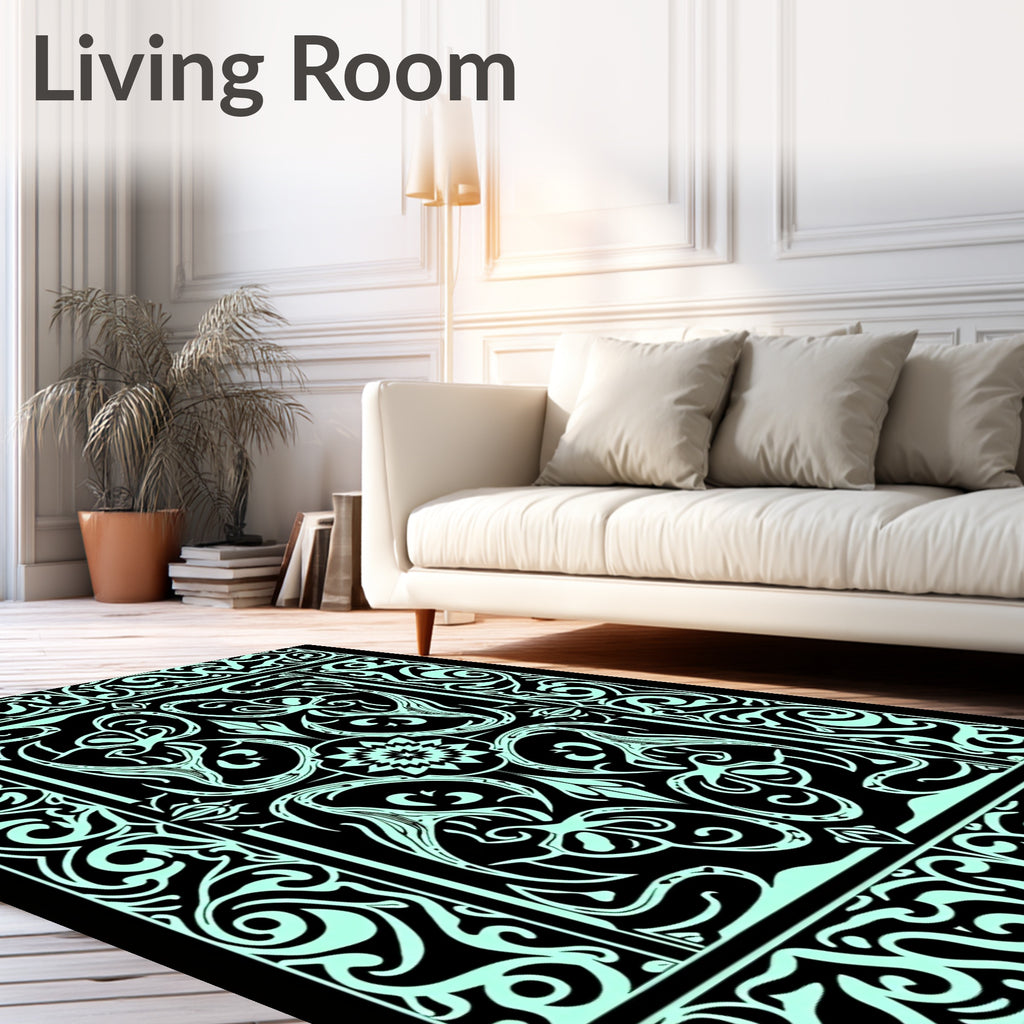 Art Deco Floral Mint Pattern Rug