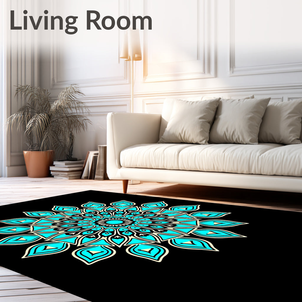 Mandala Style Cyan Floral Design Rug