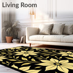 Golden Floral Vines on Black Background Rug