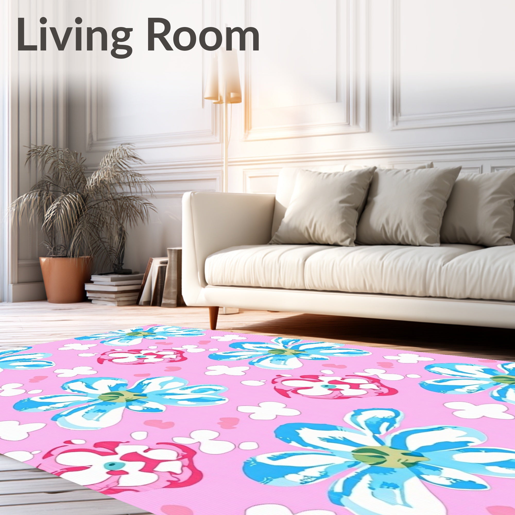 Pink Sky Floral Pattern Rug