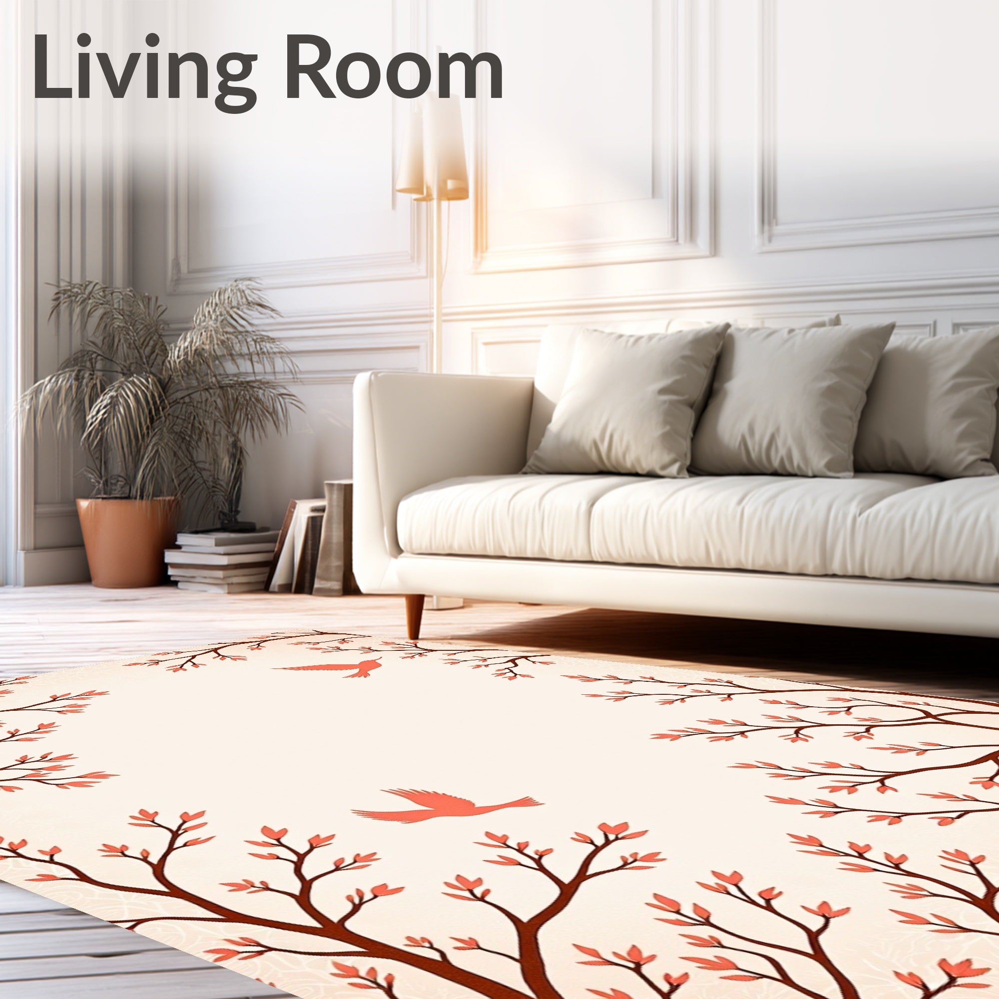 Floral Tree Branches With Birds Design Rug
