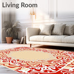 Bold Red White Abstract Floral Frame Rug