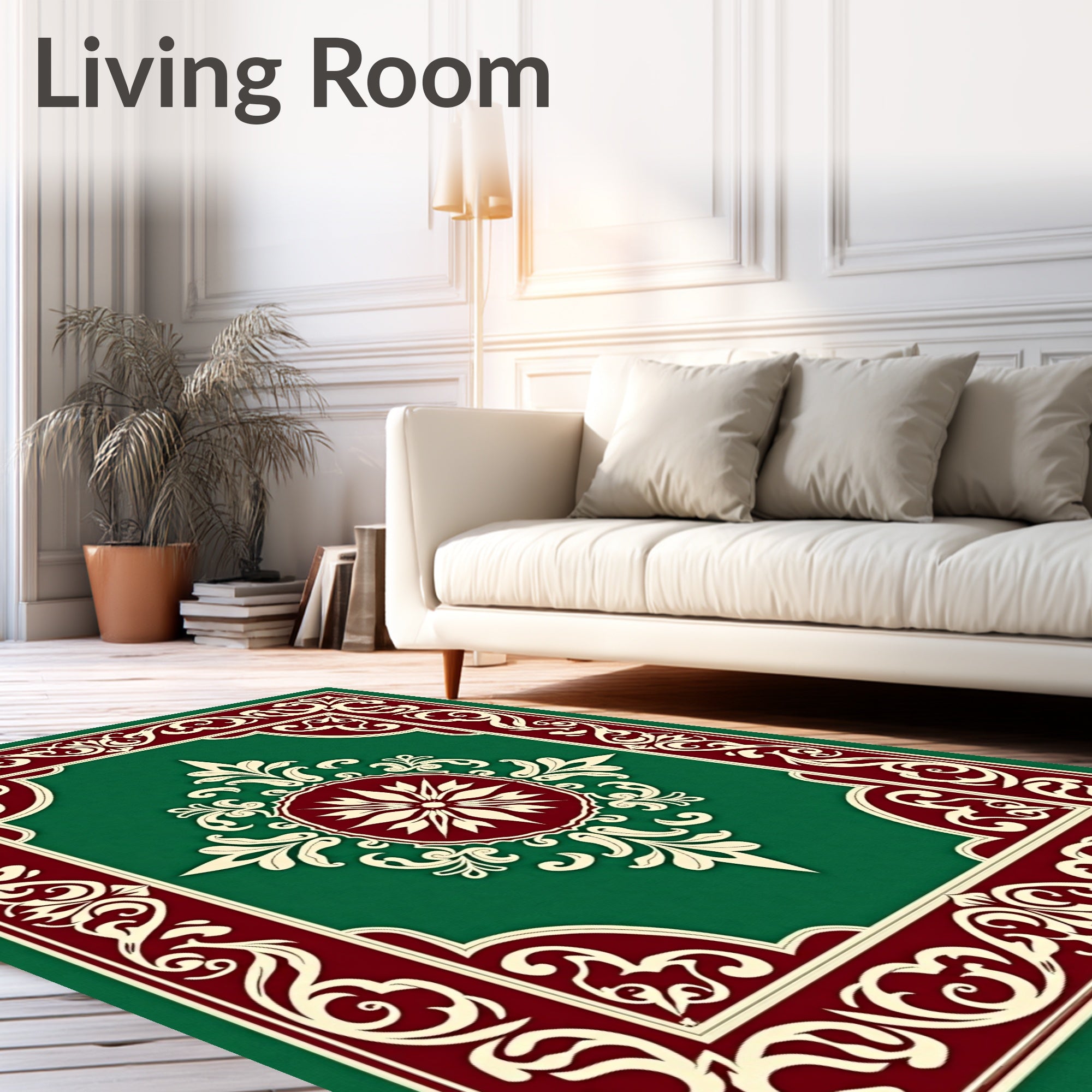 Elegant Crimson Cream Floral Design Rug
